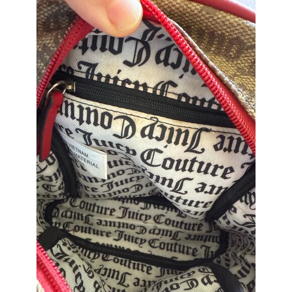 Y2K Juicy Couture Mini Backpack Red Brown Gold Print All Over Cross-Body Bag - Picture 6 of 8